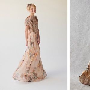 Free People Irina Embellished Raw Edges Floral Print Vintage Maxi Dress